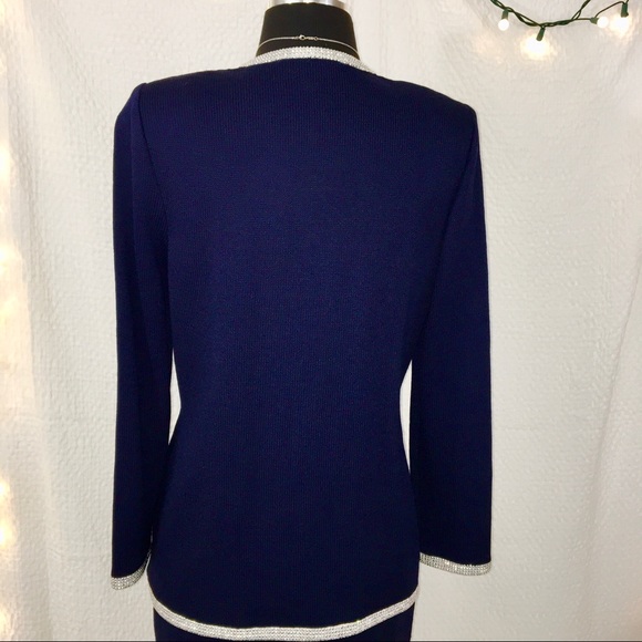 ST JOHN Jacket & Skirt Navy Blue Stud Embellish Zip Closure Top - Picture 4 of 7